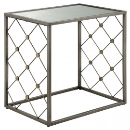 Dark Mirror Top Geometric Diamond Metal Base Accent Table