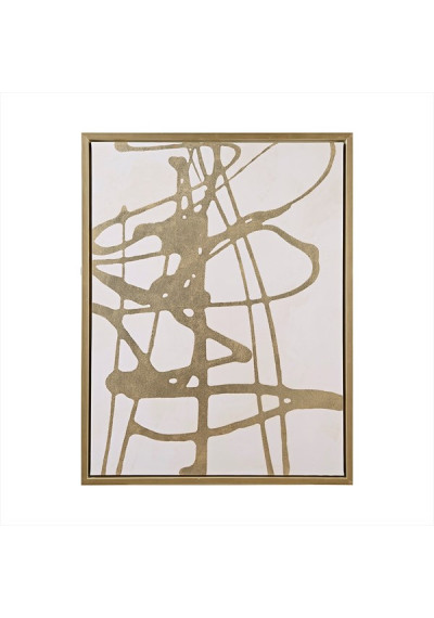 Gold Foil Abstract on White Canvas & Gold Framed Wall Art