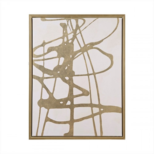Gold Foil Abstract on White Canvas & Gold Framed Wall Art