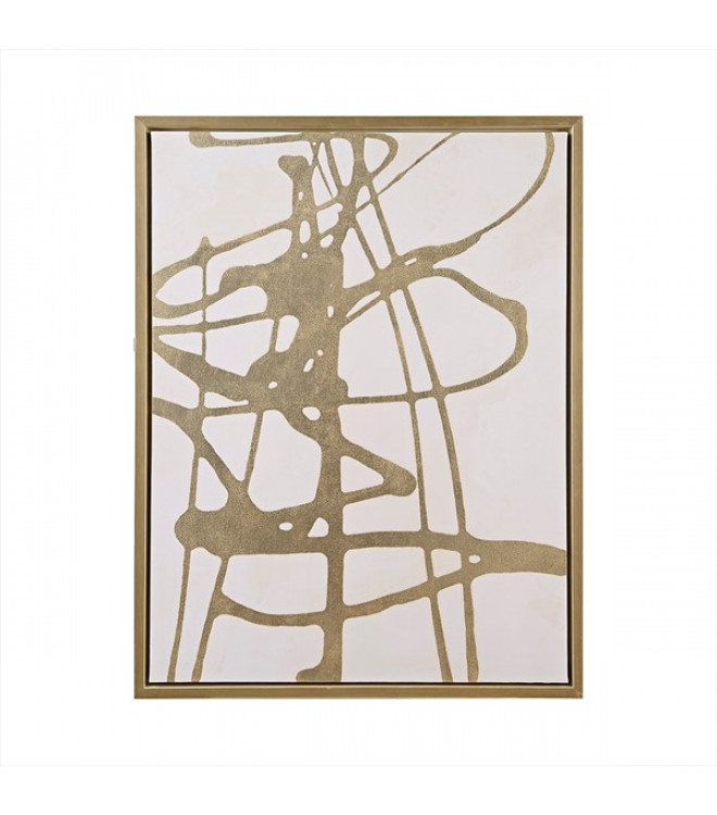 Gold Foil Abstract On White Canvas Framed Wall Art - Gold Foil Wall Decor