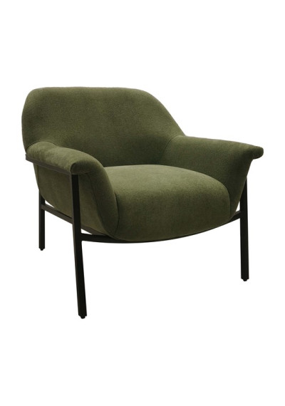 Green Fabric Curved Back Black Metal Frame Accent Chair 