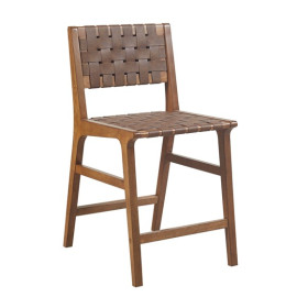 Woven Faux Leather and Wood Counter Stool