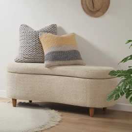 Taupe Boucle Curved Front Storage Bench