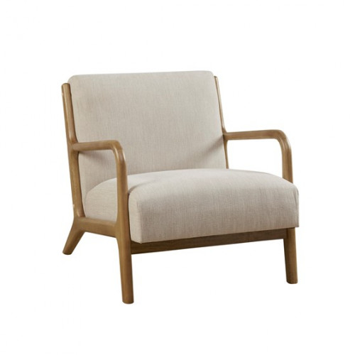 Cream Fabric & Elm Wood Finish Lounge Chair