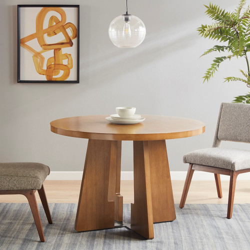 Pecan Color Wood Funky Modern Style 44" Round Dining Table