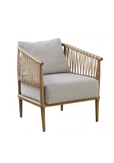 Open Weave Jute Twine Back & Arm Natural Fabric Accent Chair 