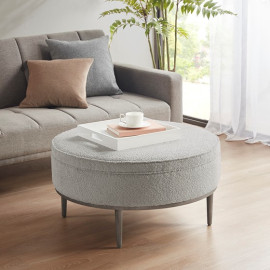 Boucle Like Grey Round Coffee Table Ottoman Bench