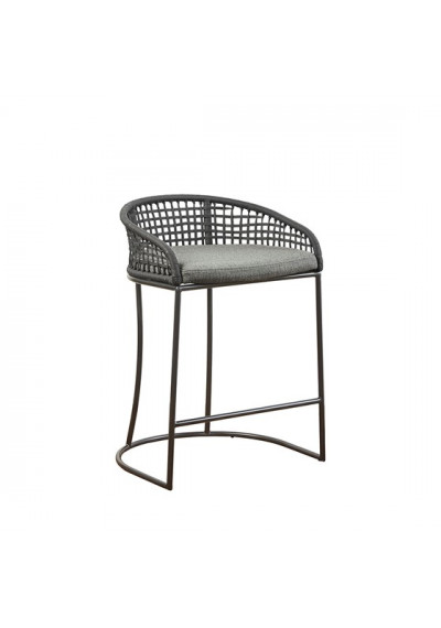 Grey Woven Rope Back Metal Frame Counter Stool