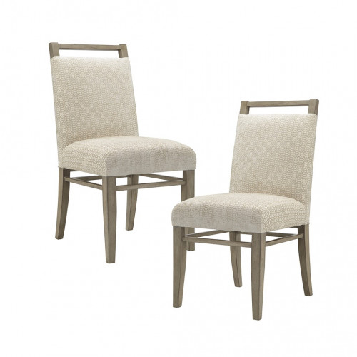 Cream Velvety Fabric Dining Chair Straight Wood Legs - Set 2