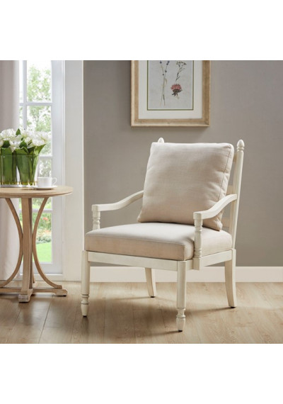 Cream Frame Natural Fabric Removable Cushions Accent Chair