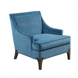 Blue Velvet Lounge Chair with Lumbar Pillow