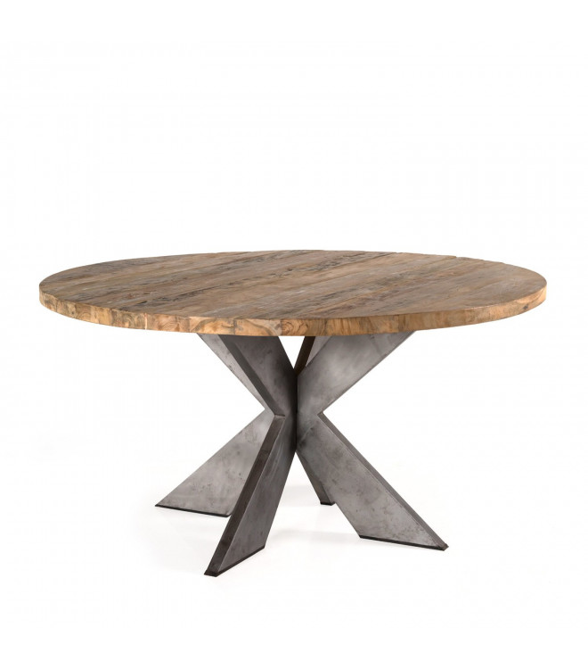 Reclaimed Teak Wood Round Industrial, Recycled Wood Round Dining Table