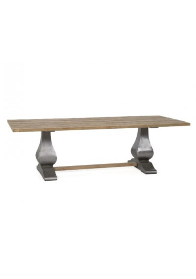 Reclaimed Teak Wood Rectangle Industrial Pedestal Legs Dining Table