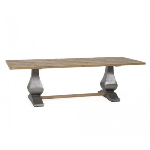 Reclaimed Teak Wood Rectangle Industrial Pedestal Legs Dining Table