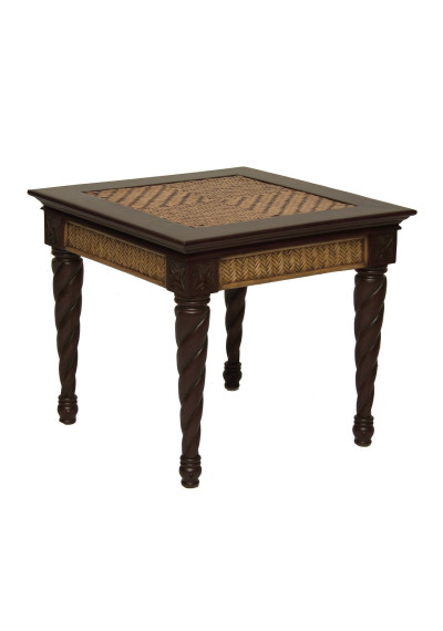 Dark Wood & Rattan Rectangle Plantation Accent Side Table