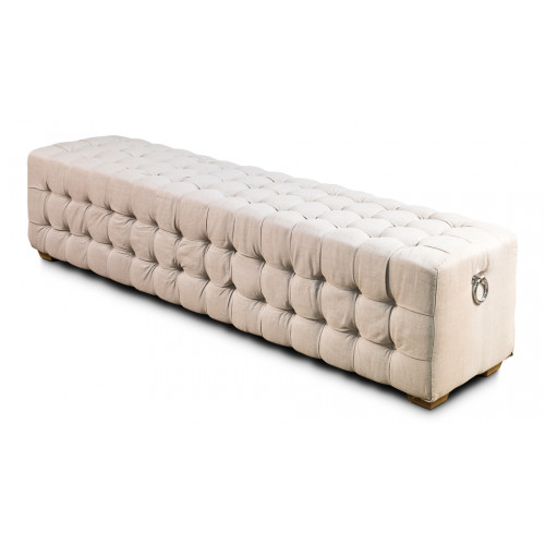 Beige Linen All Over Tufted Extra Long Bench