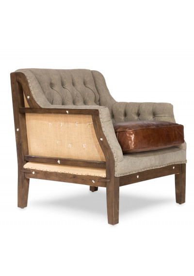Tufted Linen Vintage Leather & Jute Deconstructed Club Chair