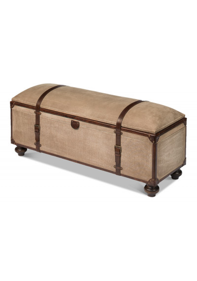 Canvas & Leather Straps Trunk Bench