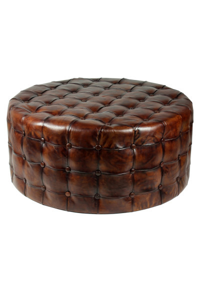 Black Ebony Hair On Hide Round Leather, Round Leather Ottomans