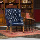Navy Blue Tufted Leather Library Chair