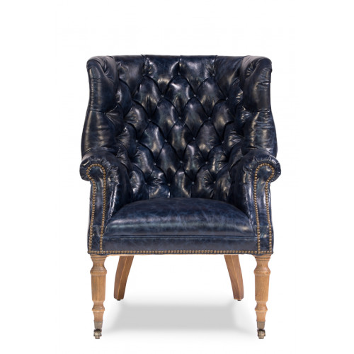 Navy Blue Tufted Leather Library Chair