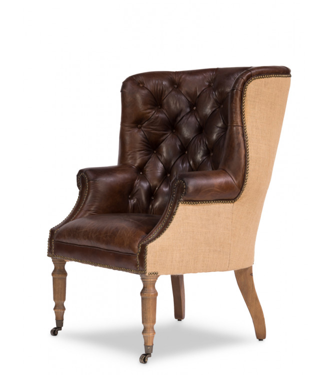 Dark Tufted Vintage Leather Jute, Leather Library Chair