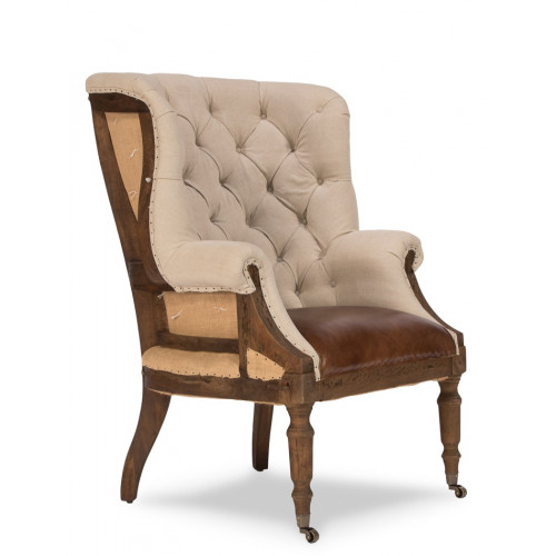 Tufted Linen Vintage Leather & Jute Deconstructed Library Chair