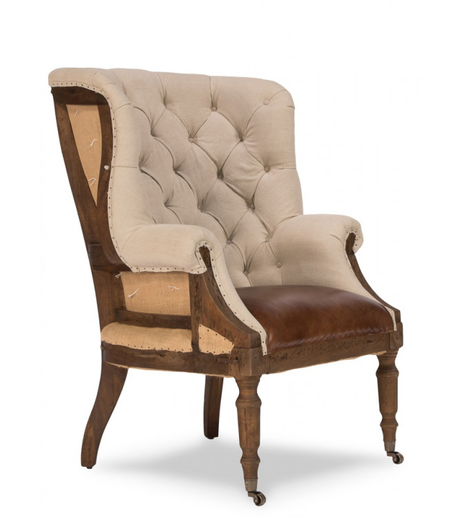 Tufted Linen Vintage Leather Jute, Leather Library Club Chairs