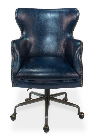 Blue Leather Desk Chair on Casters