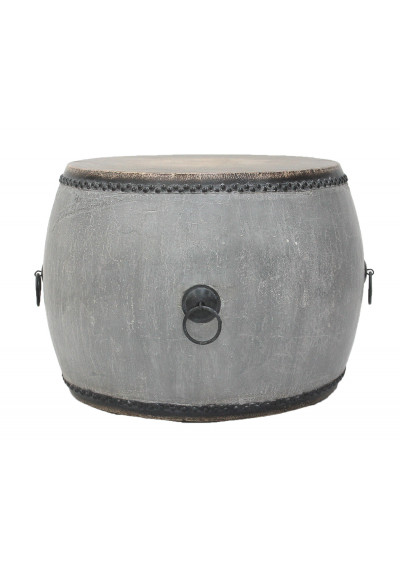 Distressed Grey Round Drum End Table
