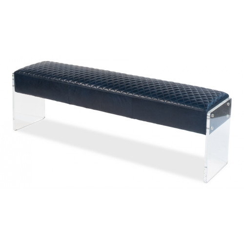 Floating Blue Quilted Leather Acrylic Base Bench