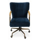 Blue Velvet Swivel Office Chair on Casters