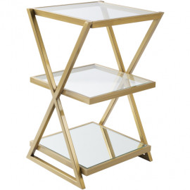 Gold Metal & Glass Geometric Design Side Accent Table