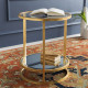 Round Gold Metal Glass :& Mirror Side Accent Table