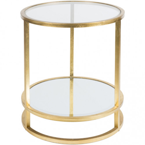 Round Gold Metal Glass :& Mirror Side Accent Table
