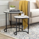 Black Iron Ivory Marble Round Top Nesting Side Accent Tables