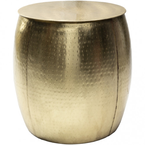 Hammered Gold Round Metal Drum Side Accent Tables
