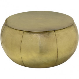 Hammered Gold Round Metal Drum Mini Cocktail Table