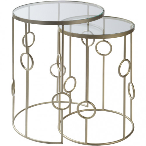 Gold Metal Glass Circle Design Nesting Side Accent Table