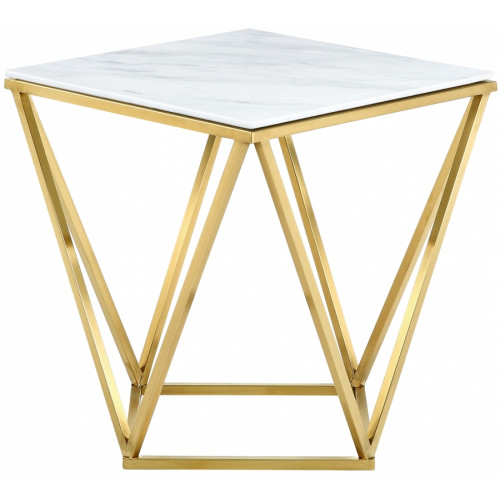 Square White Marble Geometric Golden Base Side Table