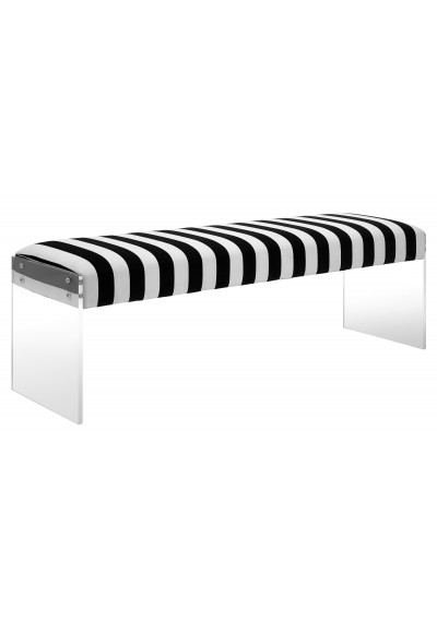 Black & White Striped Velvet Bench Flat Acrylic Legs