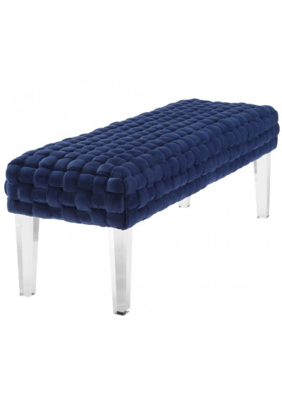 Navy Blue Woven Velvet Bench Acrylic Legs
