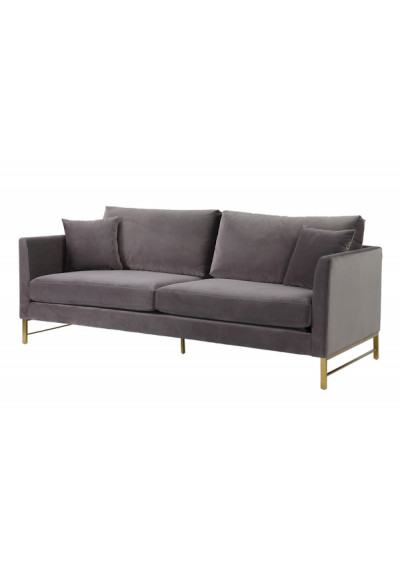 Grey Velvet Sofa Gold Legs