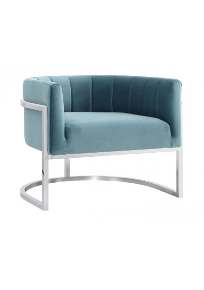 Light Blue Velvet Contemporary Modern Silver Frame Chair