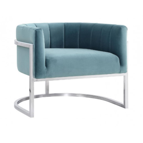 Light Blue Velvet Contemporary Modern Silver Frame Chair