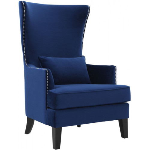 Blue Velvet Black Legs Silver Nail Head Accent Wing Chair