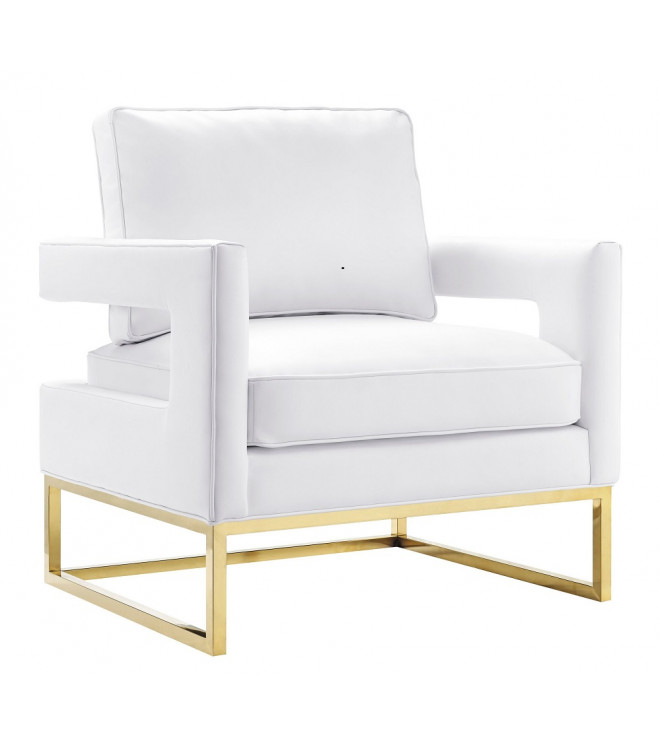 Modern Sophisticated White Leather Gold, White Leather Lounge Chair