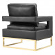 Modern Sophisticated Black Leather Gold Legs Lounge Chair