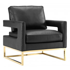 Modern Sophisticated Black Leather Gold Legs Lounge Chair