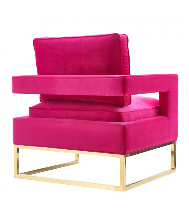 Modern Hot Pink Fuschia Velvet Gold Legs Lounge Chair